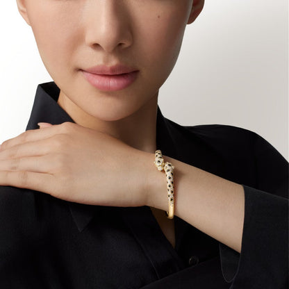 [⭐Aura]PANTHERE DOUBLE HEADED HALF DIAMOND OPEN BRACELET