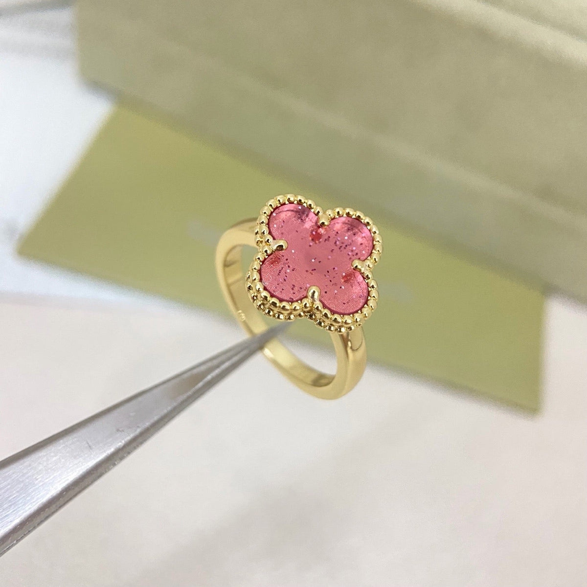 [⭐Aura]NEW ROSE QUARTZ FOUR-LEAF CLOVER RING