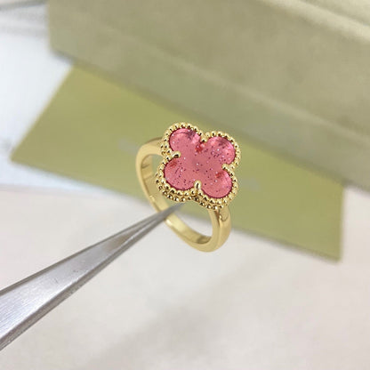 [⭐Aura]NEW ROSE QUARTZ FOUR-LEAF CLOVER RING