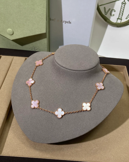 [⭐Aura Jewellery] Pink Necklace with Ten Clover Designs
