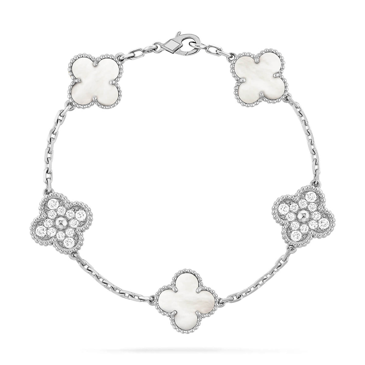 [⭐Aura]CLOVER WHITE PEARL MOP 5 MOTIF BRACELET COLLECTION
