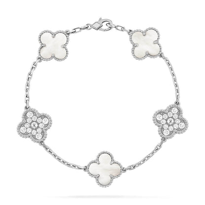 [⭐Aura]CLOVER WHITE PEARL MOP 5 MOTIF BRACELET COLLECTION