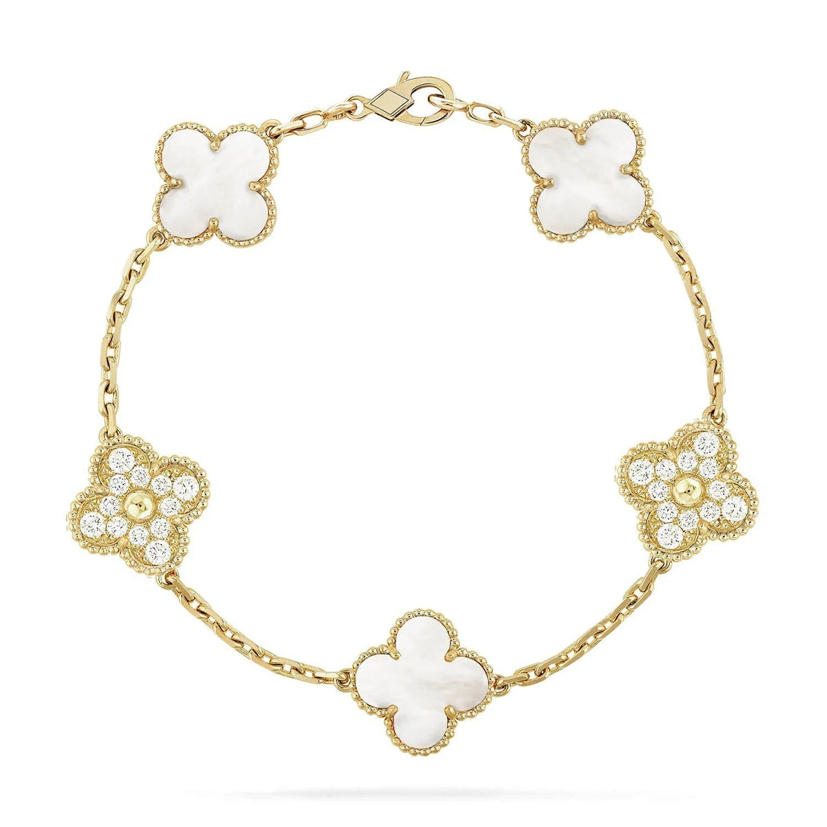 [⭐Aura]CLOVER WHITE PEARL MOP 5 MOTIF BRACELET COLLECTION
