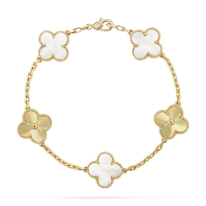 [⭐Aura]CLOVER WHITE PEARL MOP 5 MOTIF BRACELET COLLECTION