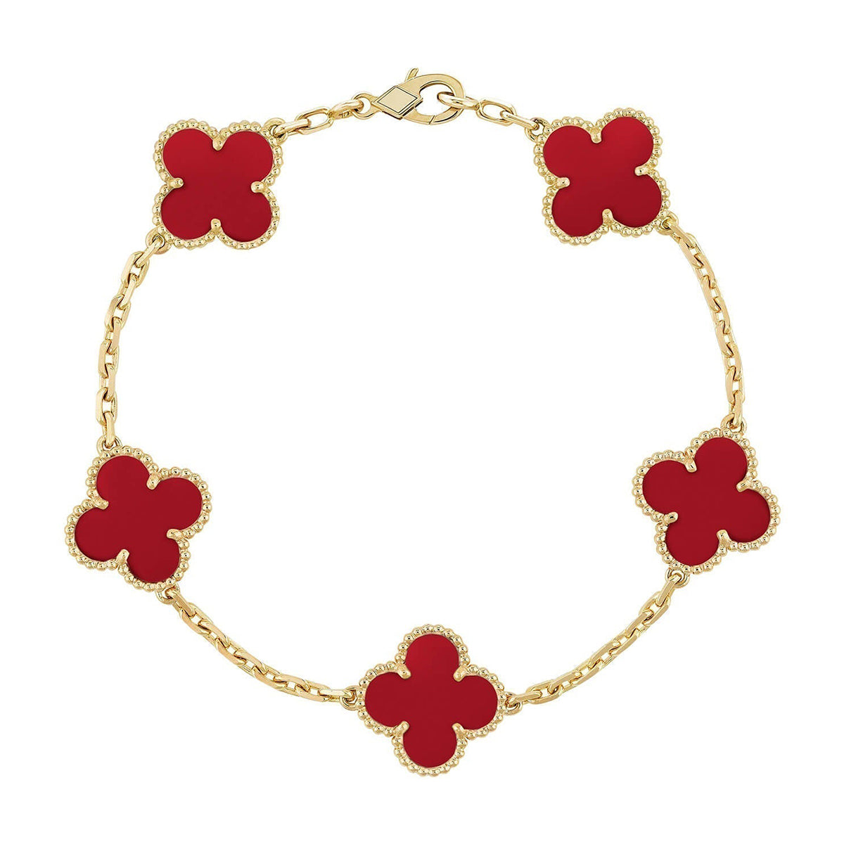 [⭐Aura] CLOVER 5 MOTIF RED CORNELIAN BRACELET COLLECTION