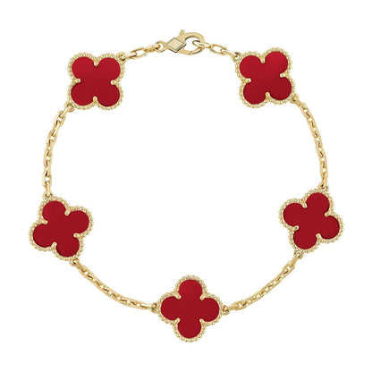 [⭐Aura] CLOVER 5 MOTIF RED CORNELIAN BRACELET COLLECTION