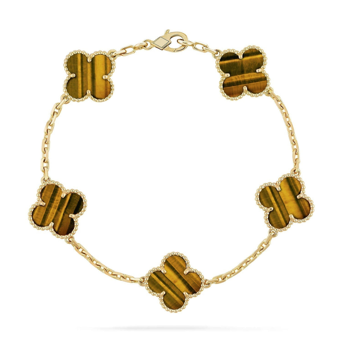 [⭐Aura] CLOVER 5 MOTIFS TIGER EYE BRACELET COLLECTION