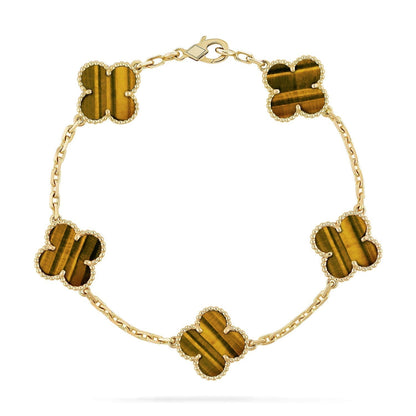 [⭐Aura] CLOVER 5 MOTIFS TIGER EYE BRACELET COLLECTION