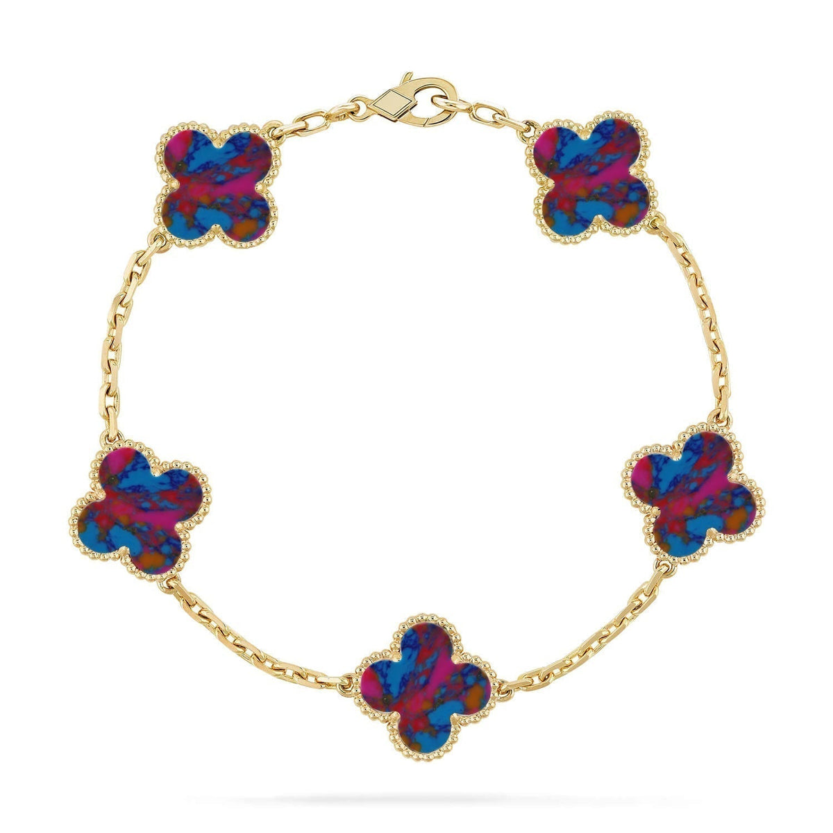 [⭐Aura]CLOVER 5 MOTIF COLOR GEMSTONES BRACELET COLLECTION
