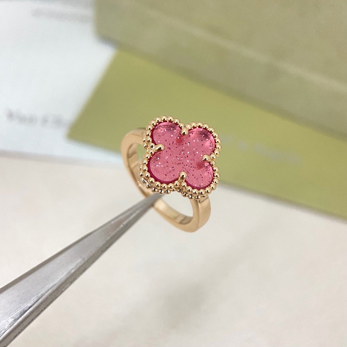 [⭐Aura]NEW ROSE QUARTZ FOUR-LEAF CLOVER RING