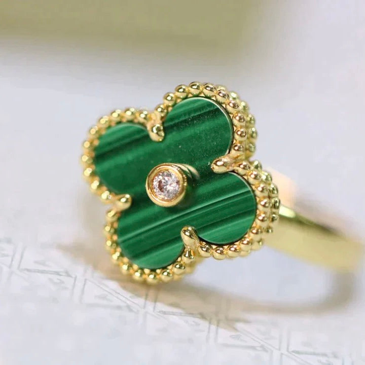 [⭐Aura]CLOVER MALACHITE RING GOLD DIAMOND