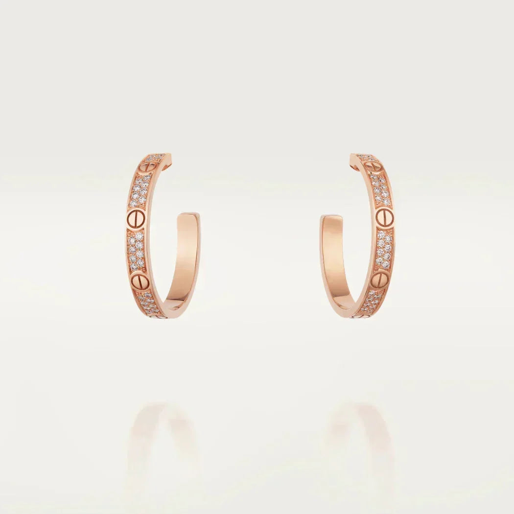 [⭐Aura]LOVE DIAMOND PINK GOLD HOOP EARRINGS