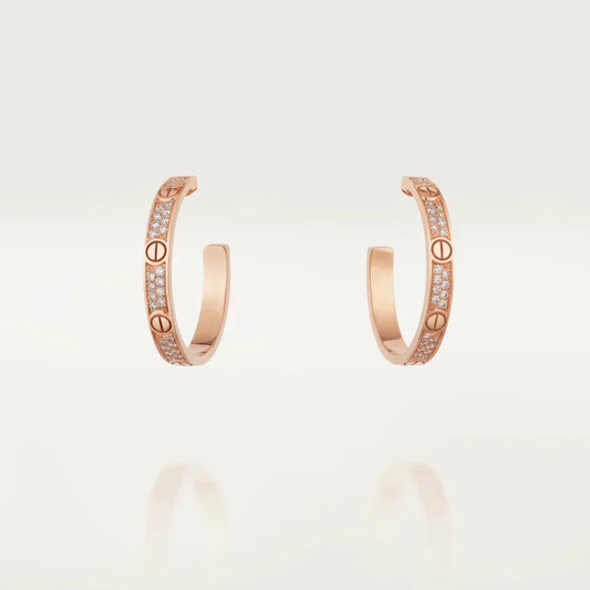 [⭐Aura]LOVE DIAMOND PINK GOLD HOOP EARRINGS
