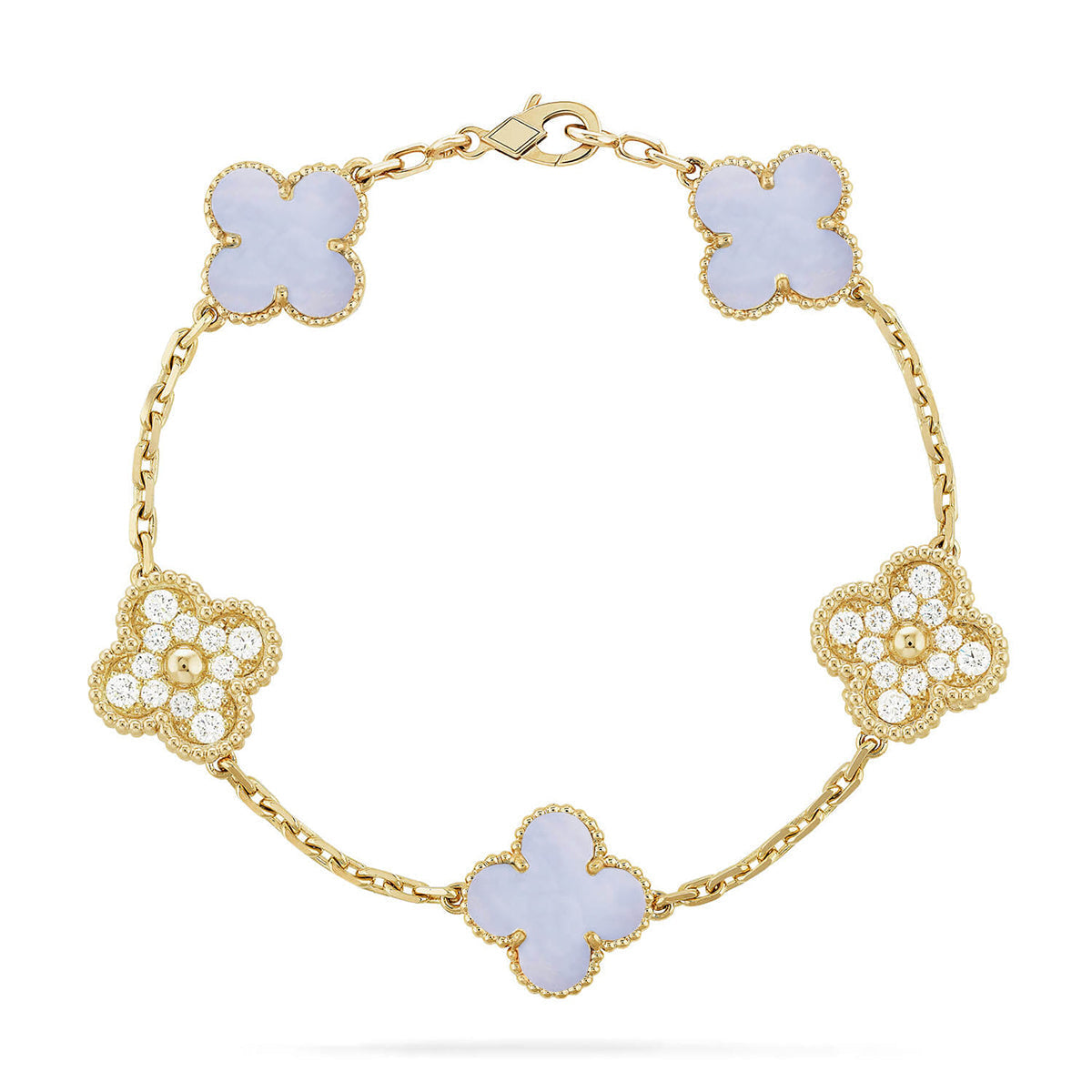 [⭐Aura] CLOVER 5 MOTIF PURPLE CHALCEDONY BRACELET COLLECTION