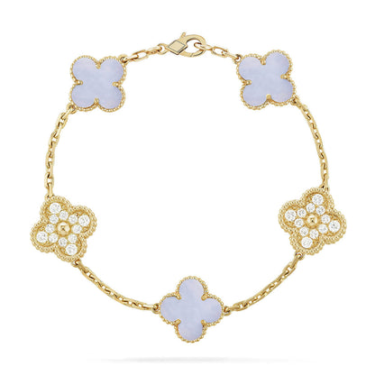 [⭐Aura] CLOVER 5 MOTIF PURPLE CHALCEDONY BRACELET COLLECTION