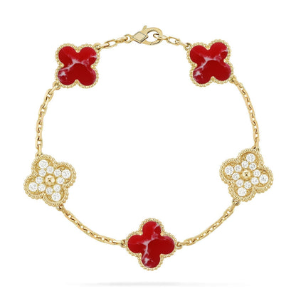 [⭐Aura]CLOVER 5 MOTIF RED PATTERN BRACELET COLLECTION