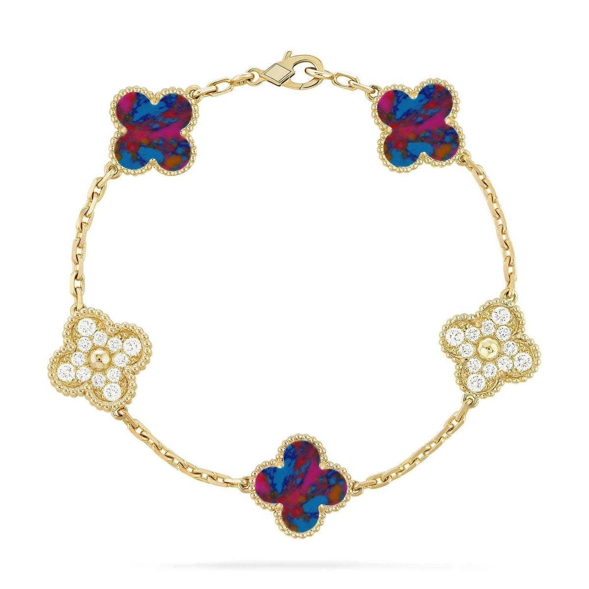 [⭐Aura]CLOVER 5 MOTIF COLOR GEMSTONES BRACELET COLLECTION