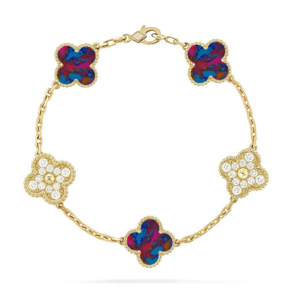 [⭐Aura]CLOVER 5 MOTIF COLOR GEMSTONES BRACELET COLLECTION