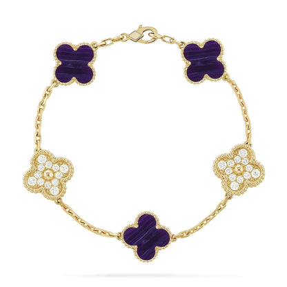 [⭐Aura]CLOVER 5 MOTIF PURPLE STRIPES BRACELET COLLECTION