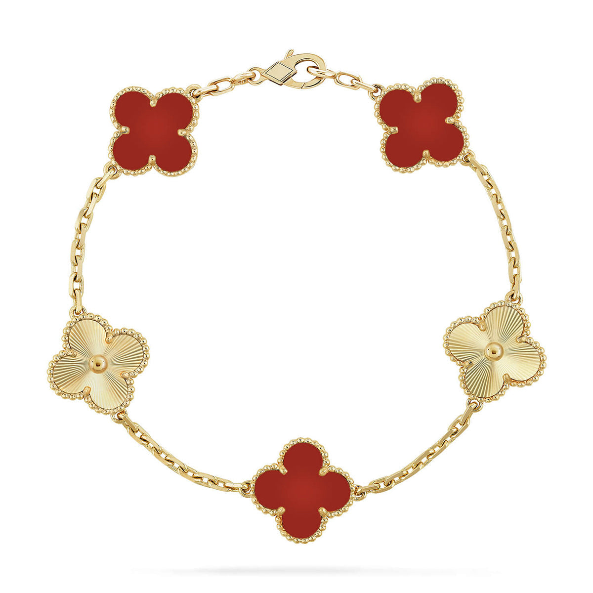 [⭐Aura] CLOVER 5 MOTIF RED CORNELIAN BRACELET COLLECTION