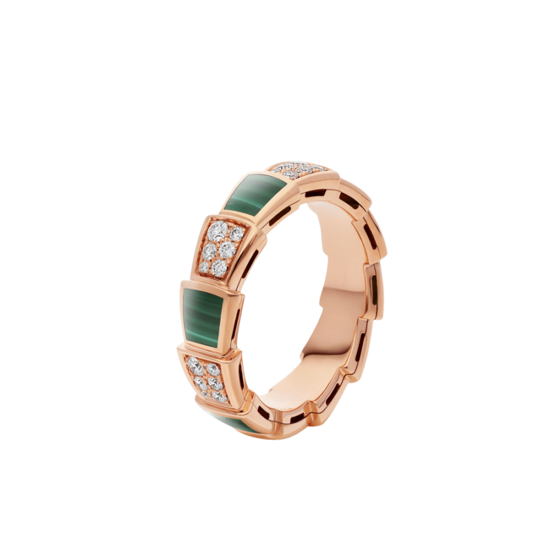 [⭐Aura]SERPENTI RING PINK GOLD MALACHITE DIAMOND PAVED 4MM