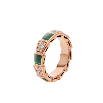 [⭐Aura]SERPENTI RING PINK GOLD MALACHITE DIAMOND PAVED 4MM