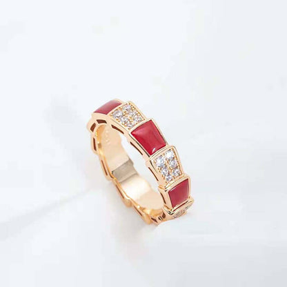 [⭐Aura]SERPENTI RING PINK GOLD CARNELIAN DIAMOND PAVED 4MM