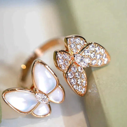 [⭐Aura]TWIN BUTTERFLY DIAMOND MOP RING
