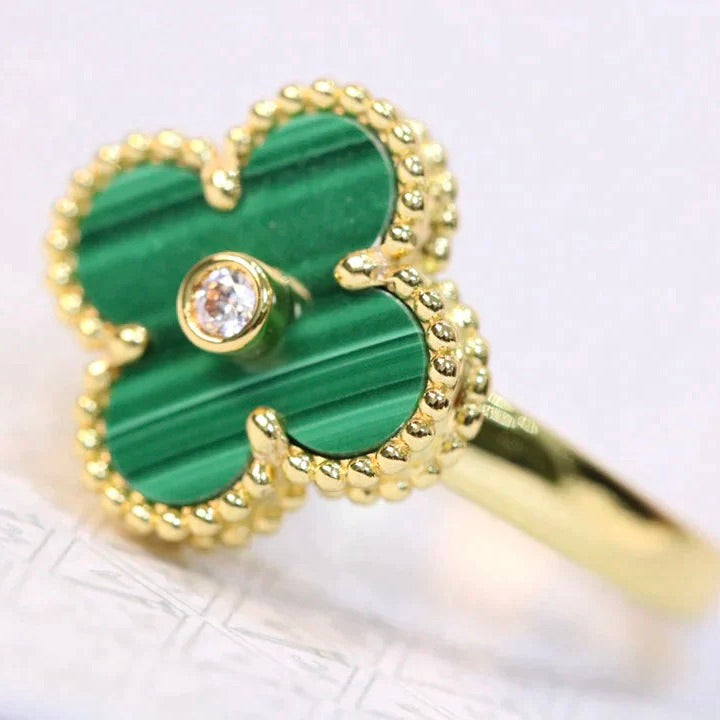 [⭐Aura]CLOVER MALACHITE RING GOLD DIAMOND