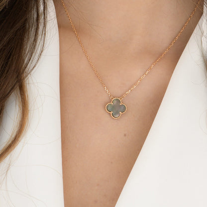 [⭐Aura]CLOVER 15MM  GRAY MOTHER OF PEARL NECKLACE