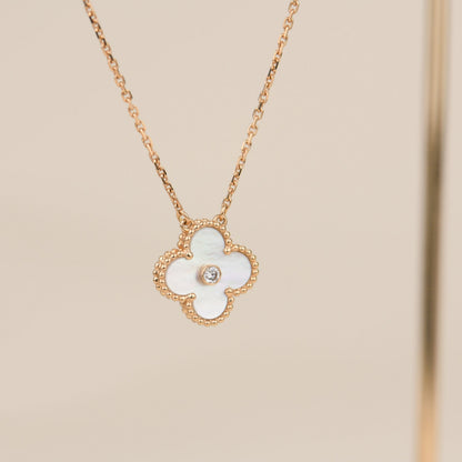 [⭐Aura]CLOVER 15MM DIAMOND WHITE FRITILLARIA NECKLACE