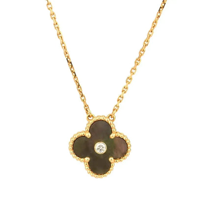 [⭐Aura]CLOVER 15MM DIAMOND AND MOTHER-OF-GREY NECKLACE