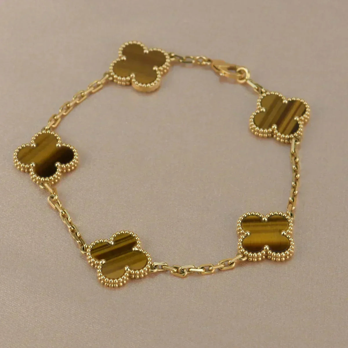 [⭐Aura] CLOVER 5 MOTIFS TIGER EYE BRACELET COLLECTION