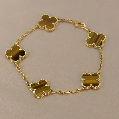 [⭐Aura] CLOVER 5 MOTIFS TIGER EYE BRACELET COLLECTION