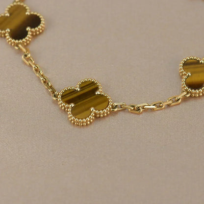 [⭐Aura] CLOVER 5 MOTIFS TIGER EYE BRACELET COLLECTION