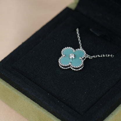 [⭐Aura]CLOVER 15MM DIAMOND SVRES PORCELAIN  NECKLACE SILVER