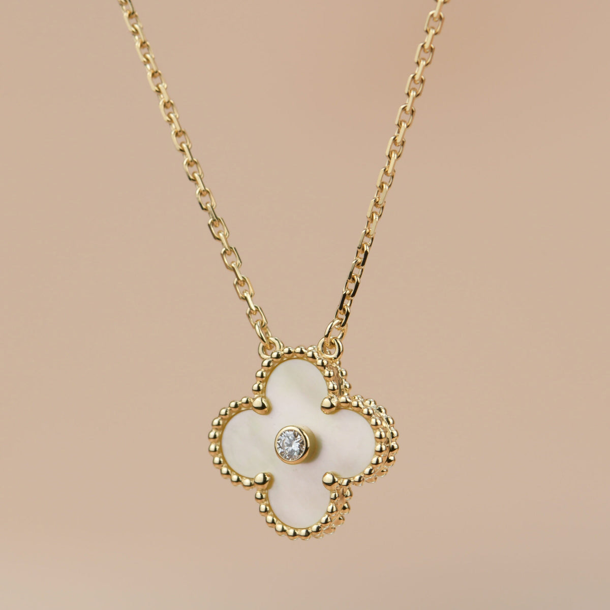 [⭐Aura]CLOVER 15MM DIAMOND GOLD MOTHER OF PEARL NECKLACE