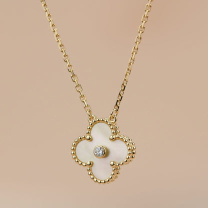 [⭐Aura]CLOVER 15MM DIAMOND GOLD MOTHER OF PEARL NECKLACE