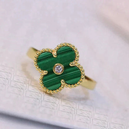 [⭐Aura]CLOVER MALACHITE RING GOLD DIAMOND