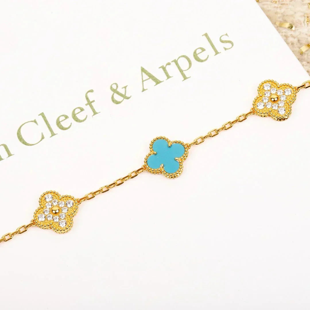 [⭐Aura] CLOVER 5 MOTIF TURQUOISE BRACELET COLLECTION