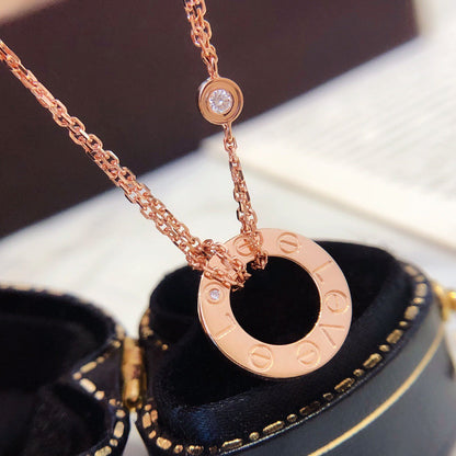 [⭐Aura]LOVE NECKLACE 16MM 2 DIAMONDS