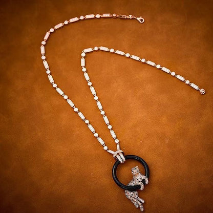 [⭐Aura jewelrys]NEW BLACK CIRCLE PANTHER FULL DIAMOND NECKLACE