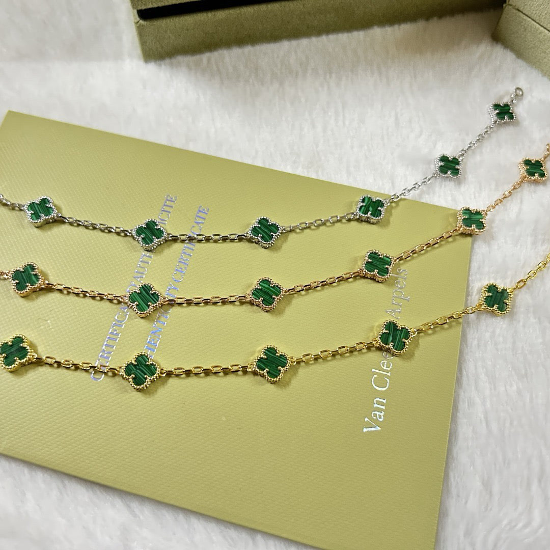 [⭐Aura]CLOVER 6 MOTIF MALACHITE BRACELET