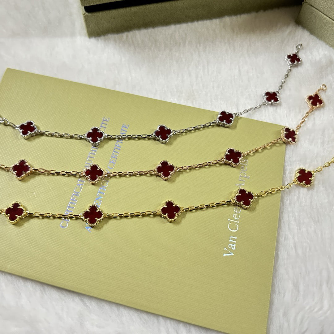 [⭐Aura]CLOVER 6 MOTIF RED AGATE BRACELET