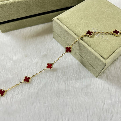 [⭐Aura]CLOVER 6 MOTIF RED AGATE BRACELET