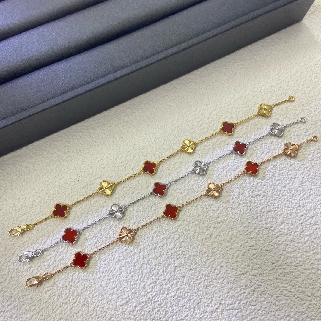 [⭐Aura]CLOVER 6 MOTIF RED AGATE LASER BRACELET