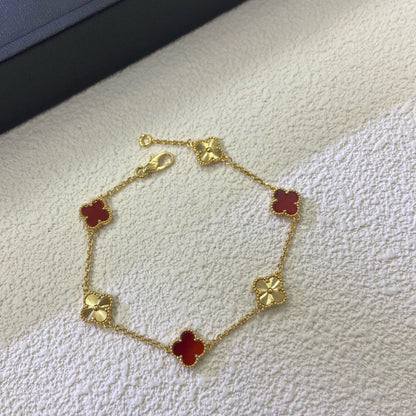 [⭐Aura]CLOVER 6 MOTIF RED AGATE LASER BRACELET