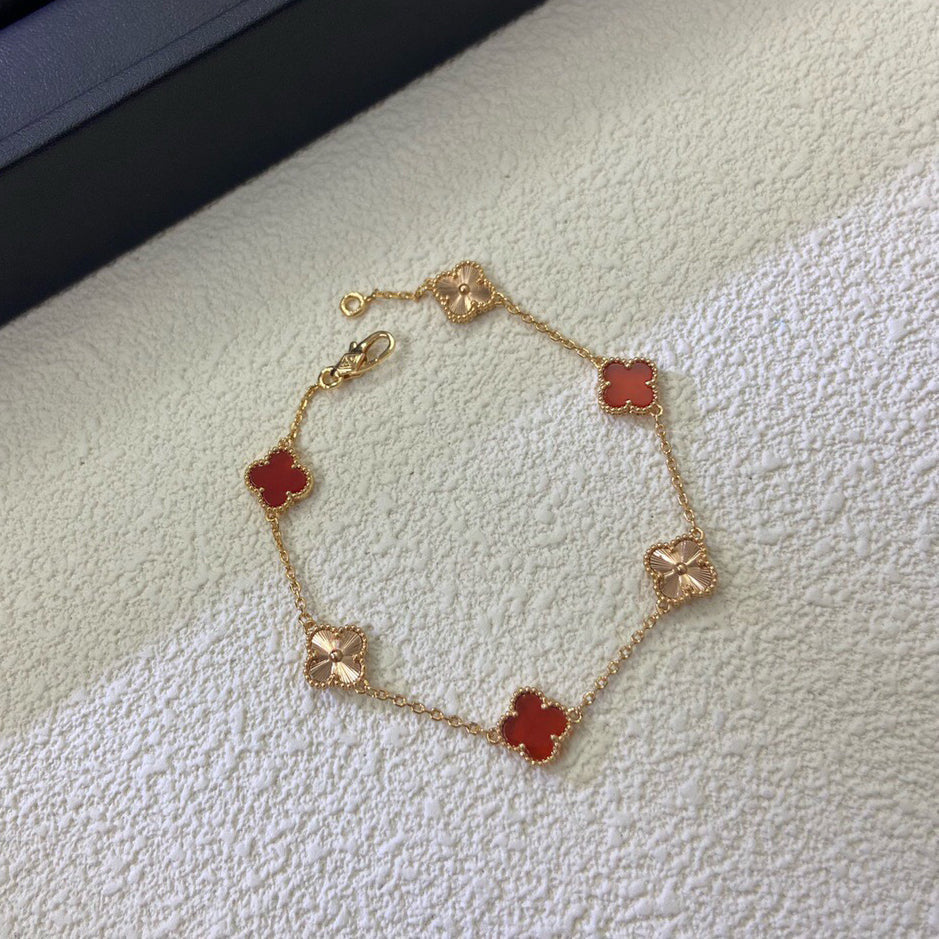 [⭐Aura]CLOVER 6 MOTIF RED AGATE LASER BRACELET