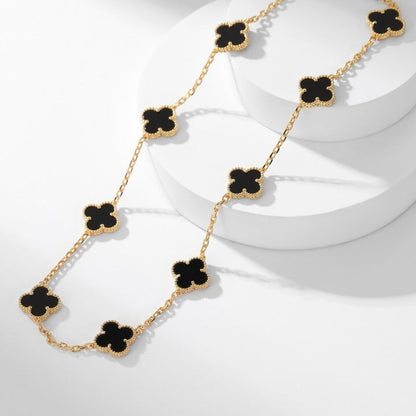 [⭐Aura]CLOVER 10 MOTIFS ONYX NECKLACE