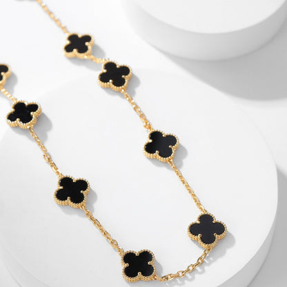 [⭐Aura]CLOVER 10 MOTIFS ONYX NECKLACE